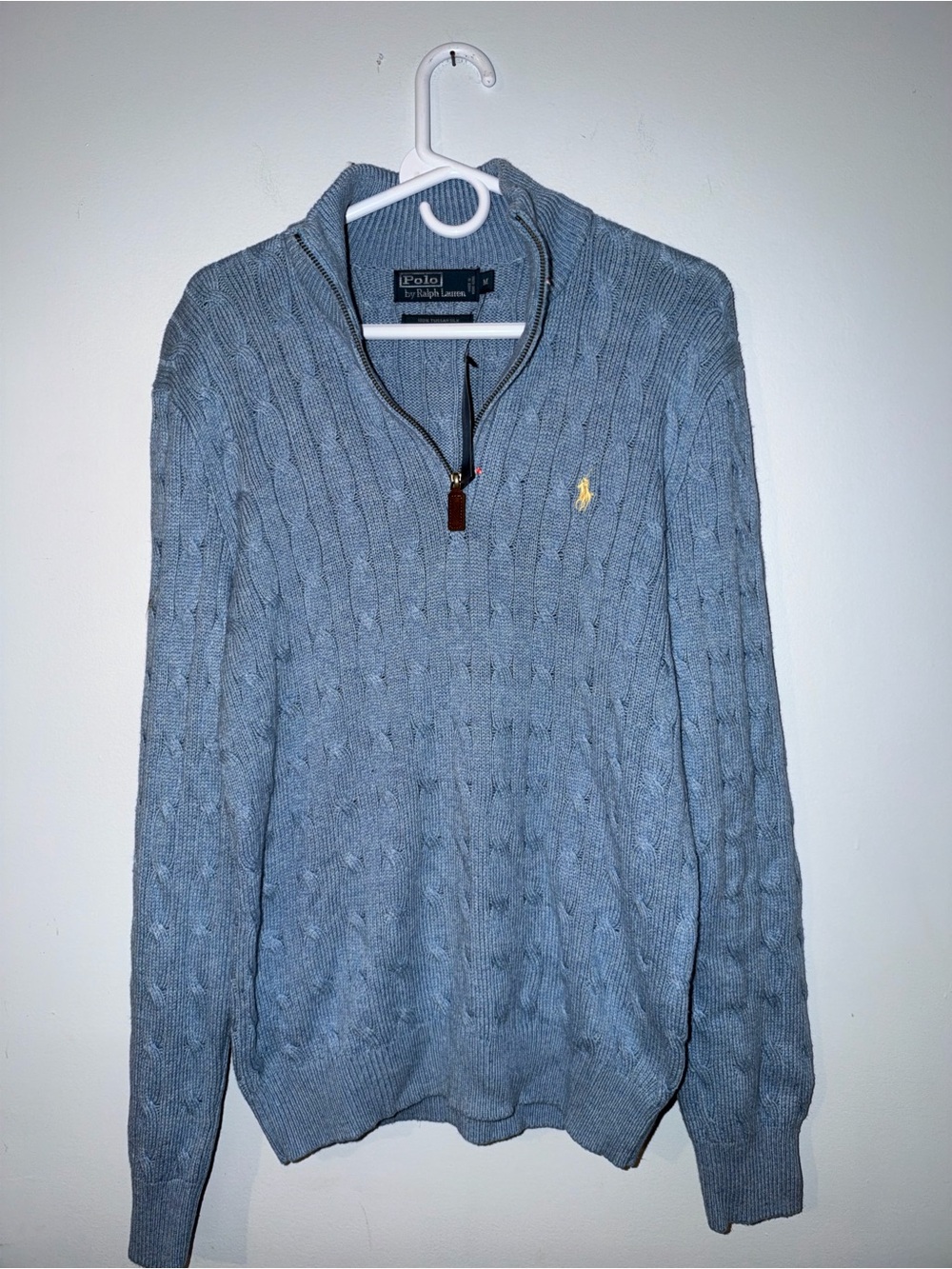 Polo Ralph Lauren Tussah Silk Cable Knit Quarter Zip Sweater Blue M NWT